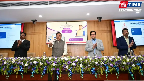 Assam chief minister Himanta Biswa Sarma launching the Swagat Satirtha Portal 2.0 today in Guwahati
