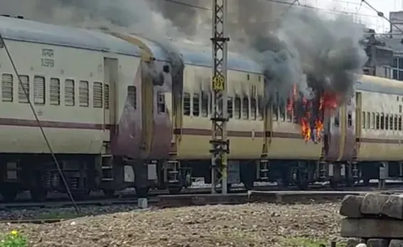 Bihar: Massive Protests Against RRB-NTPC Exams, Protestors Set Train On Fire