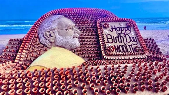 Sand Artist Sudarsan Pattnaik Creates PM Modi’s Sand Sculpture on 72nd Birthday