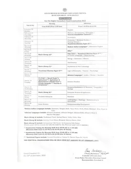 AHSEC HS 2nd Year Examination Routine 2023 Released Today– Download now ahsec.assam.gov.in.