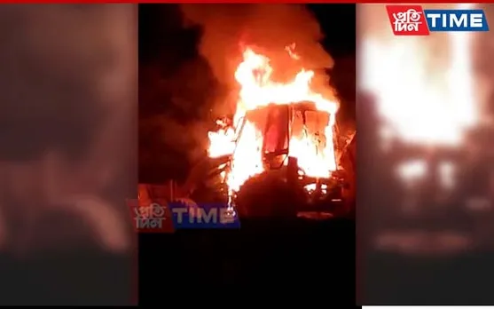 Excavator Catches Fire Due to Short Circuit in Assam’s Goalpara