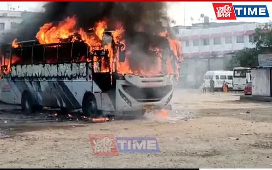 Assam: ASTC Bus Bursts Into Flames at Tinsukia Depot