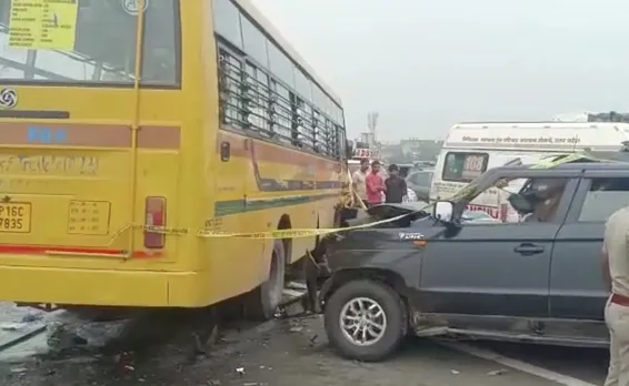 UP: 6 Dead as School Bus On Wrong Lane Crashes Into Car