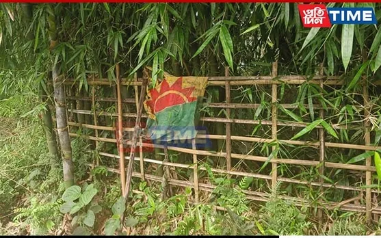 Partially Torn ULFA-I Flag Found Affixed to Bamboo Fence in Assam’s Kokrajhar