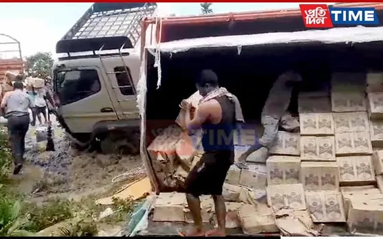 Assam: Truck Carrying Over 300 Cartons Of Arunachal-Made Liquor Overturns On NH-15