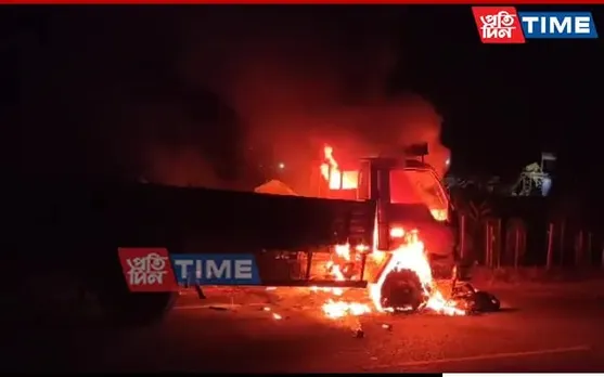 Truck Rams Into Scooty, Both Vehicles Burst Into Flames At Patacharkuchi