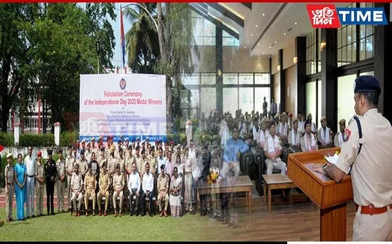 Assam DGP Felicitates I-Day 2023 Medal-Winning Police Personnel in Guwahati 