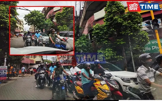 Guwahati Bikers Lane-Splitting at Ulubari Traffic Stop: A Risky Maneuver That Needs Attention