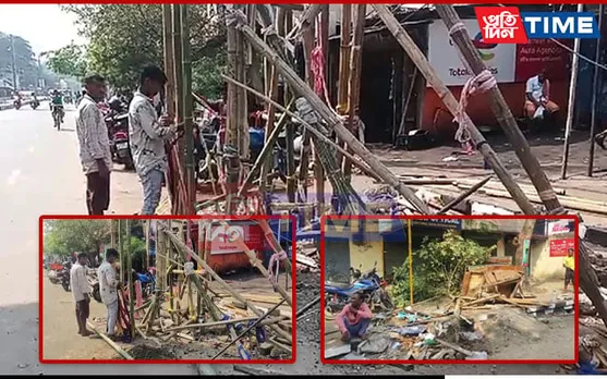 Dumper Crashes into Bamboo Frame Set Up for Durga Puja in Guwahati’s Beltola