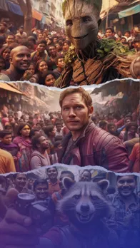 Cast of Guardians of the Galaxy in the streets of India