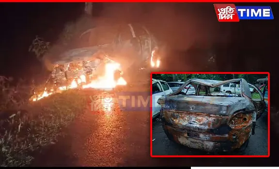 Luxury Vehicle Carrying Smuggled Cattle Set Ablaze in Assam’s Lahowal