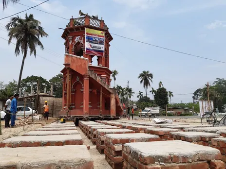 Ancient minar in Puranigudam being shifted