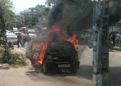 Car catches fire in Jorhat
