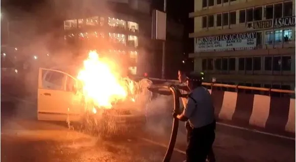 Car catches fire on Bhangagarh flyover