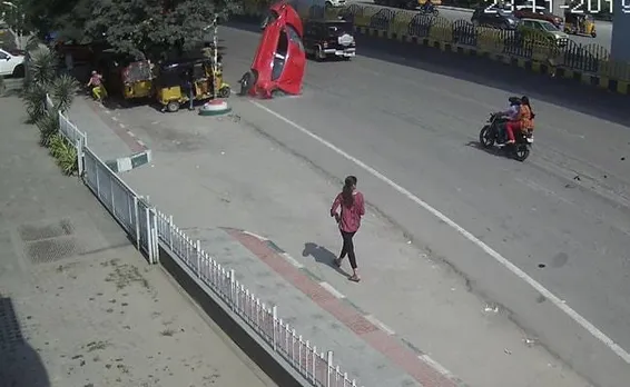 Watch: Car skids off flyover