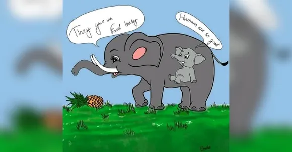Humanity¿ Preg. Elephant fed pineapple laden with crackers…