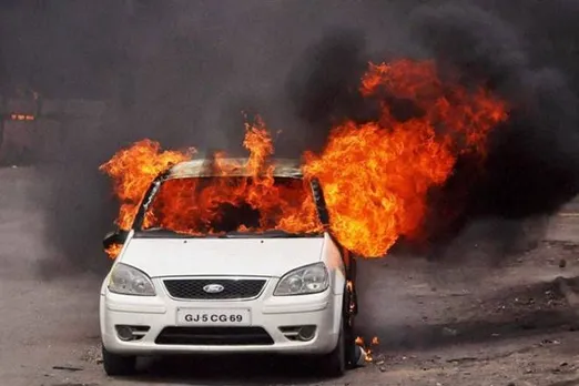 Car Catches Fire After Hitting Bike in Lumding