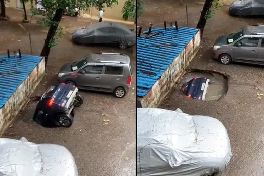 Sinkhole Swallows Car In Mumbai’s Ghatkopar