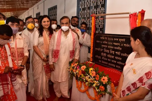 CM Sarma With Wife Riniki Bhuyan Inaugurates Batadrava Than Development Work