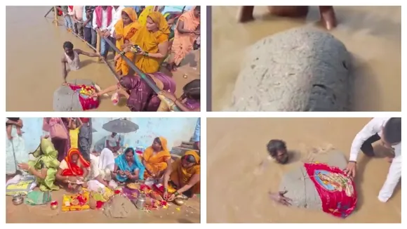Ram Setu stone floating in the Ganges River in Ghazipur