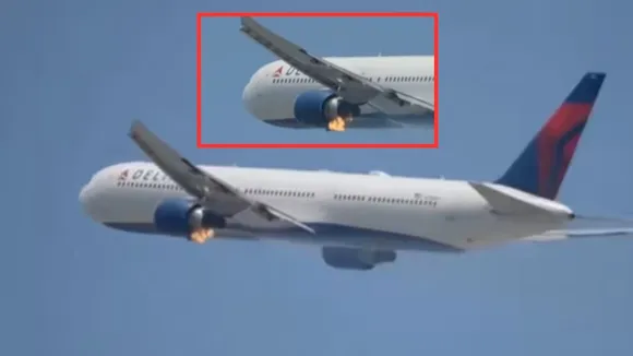 Delta Airlines Boeing 767 flight engine catches fire