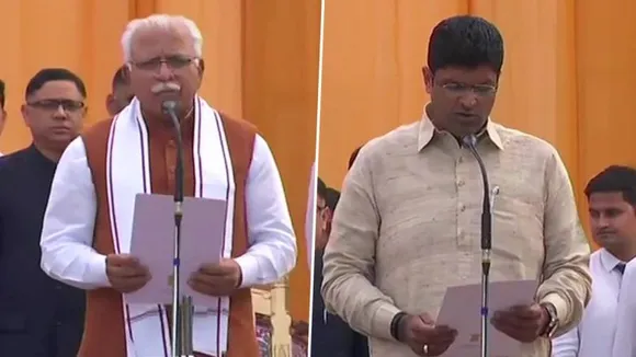ହରିଆଣା: ମୁଖ୍ୟମନ୍ତ୍ରୀ ଭାବେ ଶପଥ ନେଲେ ଖଟ୍ଟର, ଉପ ମୁଖ୍ୟମନ୍ତ୍ରୀ ଭାବେ ଚୌତାଲା