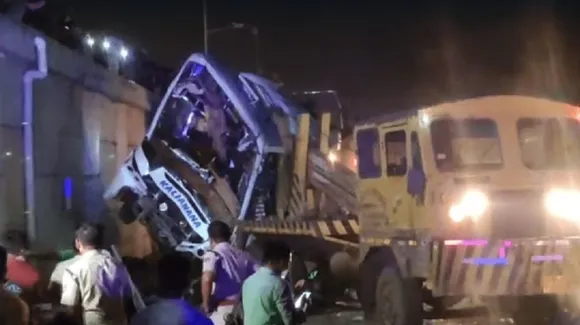 Bus falls from flyover