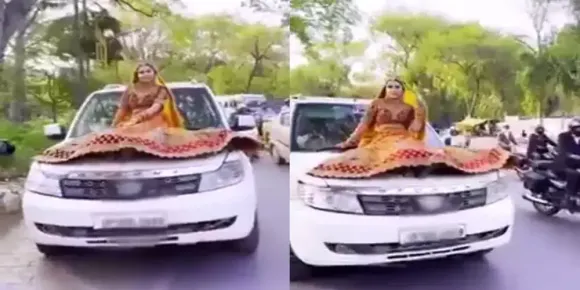 വിവാഹ വസ്ത്രം ധരിച്ച് ഓടുന്ന കാറിൽ റീൽ ചിത്രീകരണം; യുവതിക്ക് എട്ടിന്റെ പണി കൊടുത്ത് പൊലീസ്