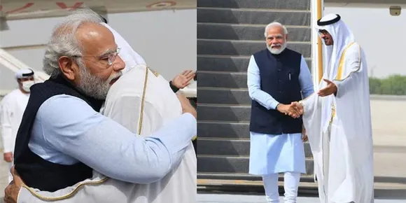 പ്രധാനമന്ത്രി യുഎഇയില്‍: ശൈഖ് മുഹമ്മദ് നേരിട്ടെത്തി സ്വീകരിച്ചു, വാരിപ്പുണര്‍ന്ന് മോദി
