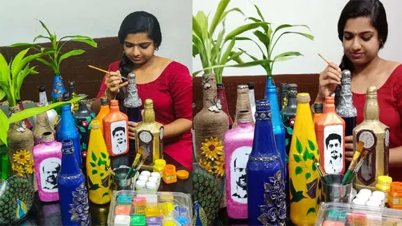 കാലിക്കുപ്പികളിൽ അത്ഭുത ചിത്രങ്ങളെഴുതി അമൃതാ നായർ !