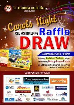 മെല്‍ബണ്‍ സീറോ മലബാര്‍ കത്തീഡ്രല്‍ ഇടവകയുടെ റാഫിള്‍ ടിക്കറ്റ് നറുക്കെടുപ്പ് ഡിസംബര്‍ 24ന്