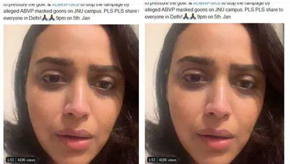 മു​ഖം​മൂ​ടി ധ​രി​ച്ച അ​ക്ര​മി​ക​ളി​ല്‍​നി​ന്ന് ജെ​എ​ന്‍​യു വി​ദ്യാ​ര്‍​ഥി​ക​ളെ ര​ക്ഷി​ക്കു...ക​ണ്ണീ​രോ​ടെ സ്വ​ര ഭാ​സ്ക്ക​റു​ടെ ട്വീ​റ്റ്