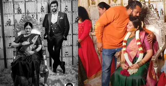 നിറവയറുമായി മേഘ്ന, തൊട്ടരുകിൽ ചീരു: മേഘ്നയുടെ ബേബി ഷവർ ചിത്രങ്ങൾ വൈറൽ