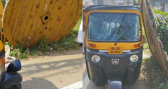 പാലാ തെക്കേക്കരയില്‍ കെഎസ്ഇബിയുടെ കേബിൾ കൊണ്ടുവന്ന തടിപ്പെട്ടി യാത്രക്കാർക്കും ഓട്ടോ സ്റ്റാൻഡിലെ ഓട്ടോക്കാർക്കും ഭീഷണിയാകുന്നു !