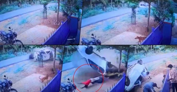 മദ്യപിച്ച് അമിതവേഗത്തില്‍ ഡ്രൈവിങ്; തലകുത്തനെ മറിഞ്ഞ് കാര്‍; നടുക്കും വിഡിയോ