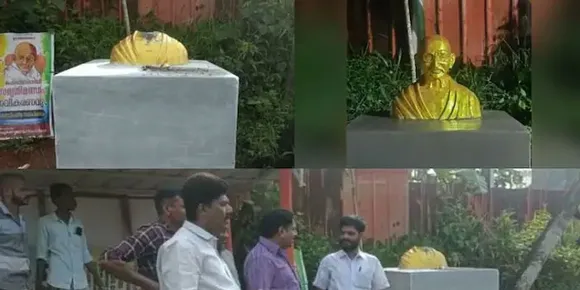 കൊല്ലം എഴുകോണിൽ ഗാന്ധി പ്രതിമ തകർത്തു, പിന്നിൽ സിപിഎം എന്ന് കോൺഗ്രസ്; കേസെടുത്ത് പൊലീസ്