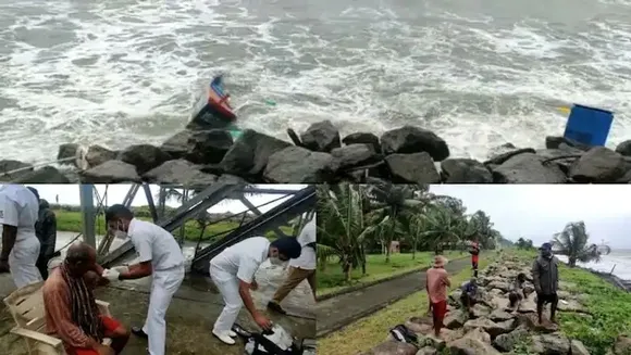 ഫോർട്ട് കൊച്ചിയിൽ ഐഎൻഎസ് ദ്രോണാചാര്യയുടെ അതിർത്തിയിലെ കടൽ ഭിത്തിയിൽ വള്ളങ്ങൾ ഇടിച്ചു കയറി; രണ്ട് വള്ളങ്ങൾ പൂർണമായും തകർന്നു