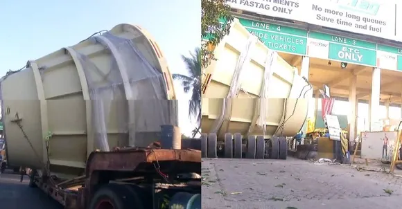 കുമ്പളം ടോള്‍ പ്ലാസയില്‍ കുടുങ്ങിയ ഐ.എസ്.ആര്‍.ഒയുടെ യന്ത്രഭാഗം ടോൾ പ്ലാസ കടന്നു