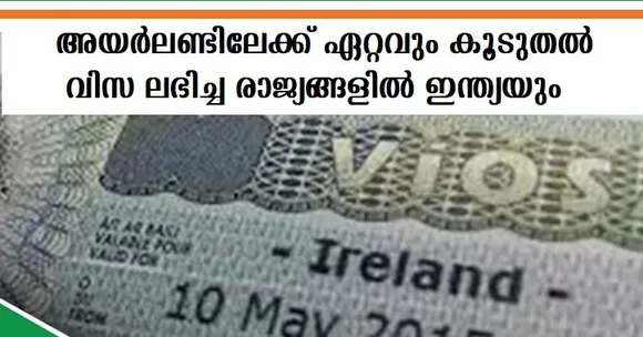 അയര്‍ലണ്ടിലേക്ക് ഏറ്റവും കൂടുതല്‍ വിസ ലഭിച്ച രാജ്യങ്ങളില്‍ ഇന്ത്യയും