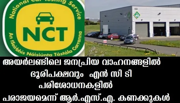 അയര്‍ലണ്ടിലെ ജനപ്രിയ വാഹനങ്ങളില്‍ ഭൂരിപക്ഷവും എന്‍ സി ടി പരിശോധനകളില്‍ പരാജയമെന്ന് ആര്‍.എസ്.എ. കണക്കുകള്‍