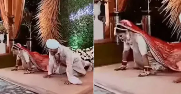 വ്യായാമത്തോടുള്ള പ്രണയം അറിയിക്കാൻ വിവാഹവേദിയിൽ പുഷ് അപ്പുമായി വധു വരന്മാർ