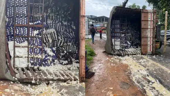 മഞ്ചേരിയിൽ ഡിവൈഡറിലിടിച്ച് ചരക്കുലോറി മറിഞ്ഞു; രണ്ട് ലക്ഷം മുട്ടകൾ നശിച്ചു