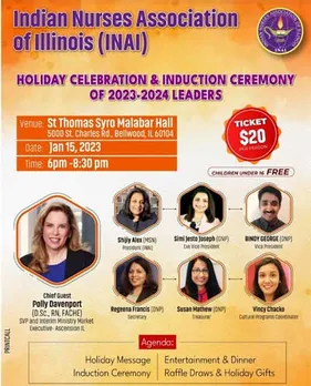 ഇന്ത്യന്‍ നഴ്‌സസ് അസോസിയേഷന്‍ ഓഫ് ഇല്ലിനോയ് - ഹോളിഡേ ആഘോഷത്തോടൊപ്പം പുതിയ നേതൃത്വം ചുമതലയേല്‍ക്കുന്നു