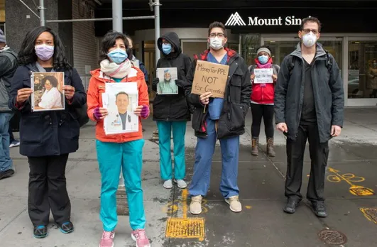 കൊവിഡ്-19: മികച്ച സം‌രക്ഷണ ഉപകരണങ്ങള്‍ ആവശ്യപ്പെട്ട് ന്യൂയോര്‍ക്ക് സിറ്റി നഴ്സുമാരുടെ പ്രതിഷേധ റാലി