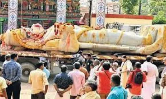 ദക്ഷിണേന്ത്യയിലെ ഏറ്റവും വലിയ ഒറ്റക്കൽ ഹനുമാൻ പ്രതിമ തൃശൂർ പൂങ്കുന്നം പുഷ്പഗിരി അഗ്രഹാര സീതാരാമ സ്വാമി ക്ഷേത്രത്തിന് മുന്നിൽ സ്ഥാപിക്കും; പ്രതിമയുടേത് അടിത്തറയടക്കം 55 അടി ഉയരം