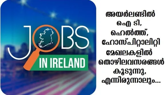 അയര്‍ലണ്ടില്‍ ഐ ടി, ഹെല്‍ത്ത്, ഹോസ്പിറ്റാലിറ്റി മേഖലകളില്‍ തൊഴിലവസരങ്ങള്‍ കൂടുന്നു,; എന്നിരുന്നാലും…..
