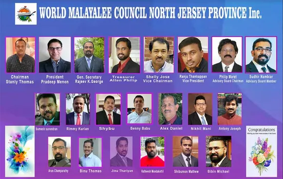 വേൾഡ് മലയാളി കൗണ്‍സിൽ നോർത്ത് ജഴ്‌സി പ്രോവിൻസിൻ്റെ പുതിയ ഭാരവാഹികൾ സത്യപ്രതിജ്ഞ ചെയ്ത് അധികാരമേ