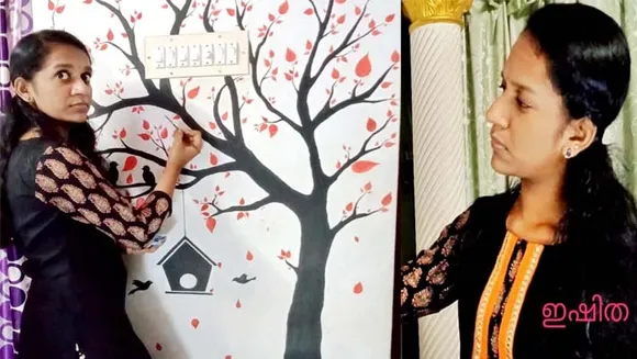 ഇഷ്ടികയിൽ കെട്ടി ഉയർത്തി സിമൻറ് പൂശിയ വീടിന്‍റെ ഭിത്തികളിലെല്ലാം ഇഷിത വരച്ചുകൂട്ടി ഇഷ്ടമുള്ള ഒരു പാട് ചിത്രങ്ങൾ