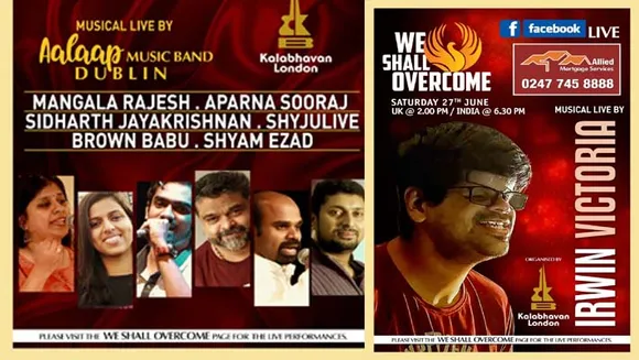 വി ഷാള്‍ ഓവര്‍ കം ഈ ആഴ്ചയിലെ മ്യൂസിക്കൽ ലൈവ് പരിപാടികളിൽ ആലാപ് മ്യൂസിക് ബാൻഡും, വിധിയെ തോൽപ്പിച്ചു സ്വന്തം കണ്ണുകളിൽ സംഗീതത്തിന്റെ പ്രകാശം പരത്തുന്ന ഇർവിൻ വിക്ടോറിയയും, മലയാളികളുടെ സ്വന്തം ടീനു ടെലെൻസും പിന്നെ ഒന്നും ഒന്നും മൂന്നിലെ ലിജോ ലീനോസും