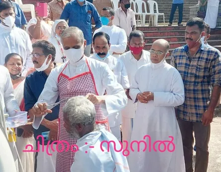 തെരുവിന്റെ മക്കളെ മുടിവെട്ടി കുളിപ്പിച്ചൊരുക്കി പുതുവസ്ത്രം നല്‍കി പാലാ രൂപതാ സഹായമെത്രാന്‍ മാര്‍ ജേക്കബ് മുരിക്കന്‍